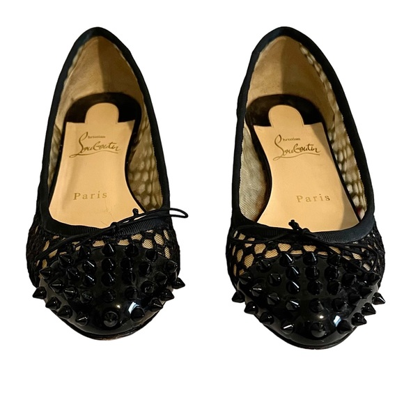 Christian Louboutin Spiked Patent Leather & Mesh Flats - Picture 9 of 11